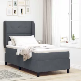   vidaXL Boxrugós ágy matracmal Sötétszürke 200 x 90 cm Bársony