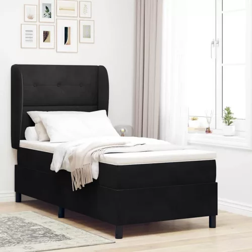 vidaXL Boxrugós ágy matracmal fejtámlával Fekete 200 x 90 cm Bársony