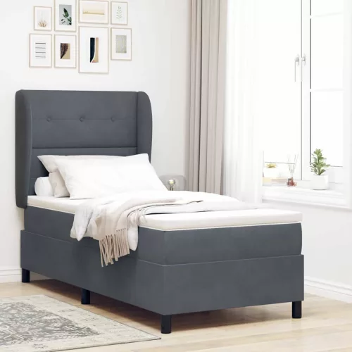 vidaXL Boxrugós ágy matracmal Sötétszürke 200 x 100 cm Bársony