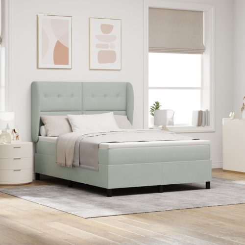 Box Spring Ágy Matracossal - Világosszürke, 140x190 cm, Bársony