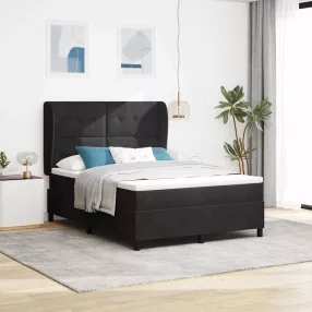   vidaXL Boxrugós ágy matracmal Fekete 190 x 140 cm Poliészter
