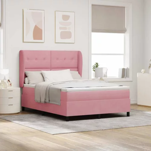 vidaXL Boxrugós ágy matracmal Rózsaszín 190 x 140 cm Bársony