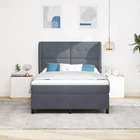   vidaXL Boxrugós ágy matracmal Sötétszürke 200 x 140 cm Bársony