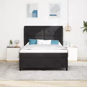   vidaXL Boxrugós ágy matracmal Fekete 200 x 140 cm Poliészter
