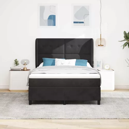 vidaXL Boxrugós ágy matracmal Fekete 200 x 140 cm Poliészter