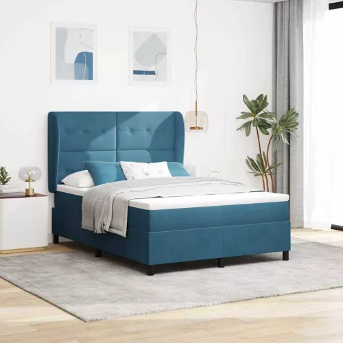 vidaXL Boxrugós ágy matracmal Sötét kék 200 x 140 cm Bársony