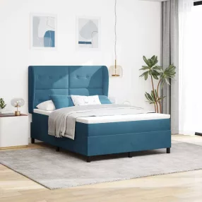   vidaXL Boxrugós ágy matracmal Sötét kék 200 x 160 cm Bársony
