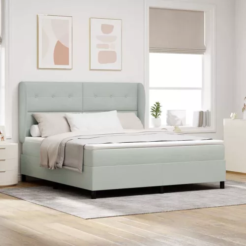 vidaXL Boxrugós ágy matracmal Világosszürke 200 x 180 cm Poliészter