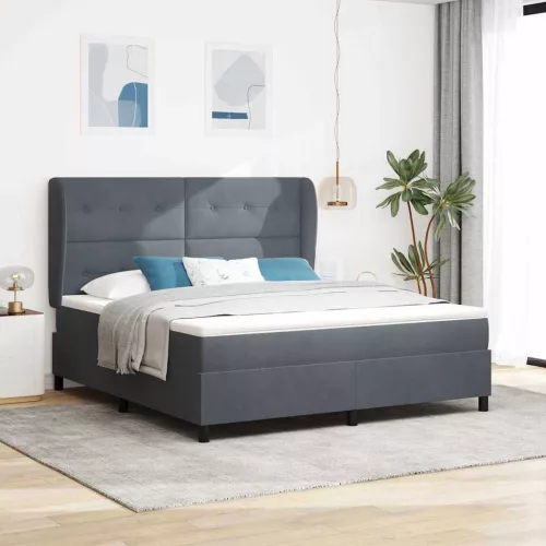 vidaXL Boxrugós ágy matracmal Sötétszürke 200 x 180 cm Bársony