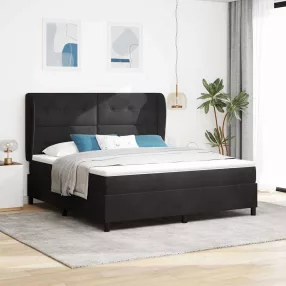   vidaXL Boxrugós ágy matracmal Fekete 200 x 180 cm Poliészter