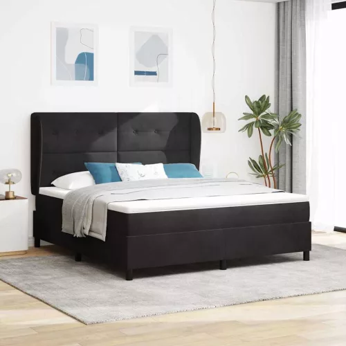 vidaXL Boxrugós ágy matracmal Fekete 200 x 180 cm Poliészter