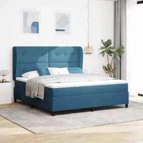  vidaXL Boxrugós ágy matracmal Sötét kék 200 x 180 cm Bársony