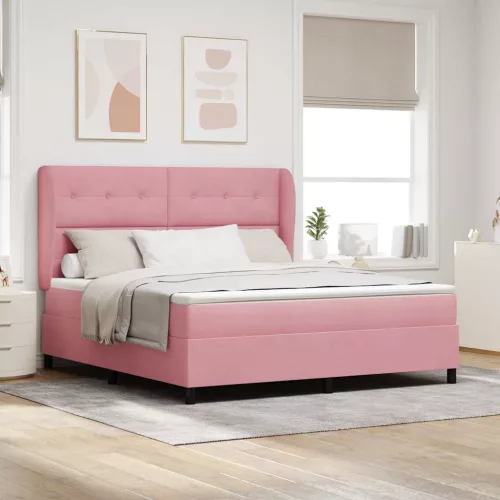 vidaXL Boxrugós ágy matracmal Rózsaszín 200 x 180 cm Bársony