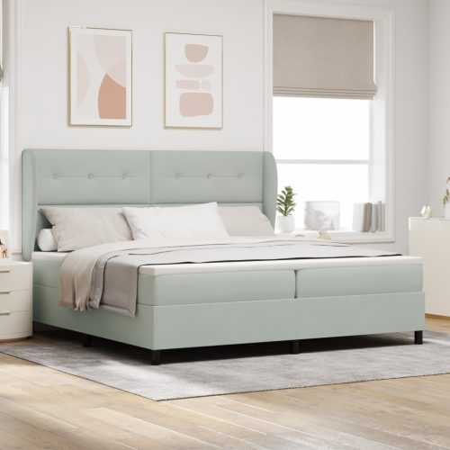 Boxspring Ágy Mattal Világosszürke 200x200 cm Bársonyos