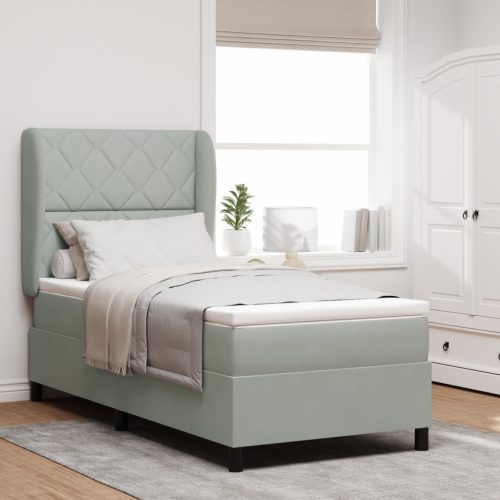 Boxspring Ágy Matrac Púder Szürke 90x190 cm Bársony