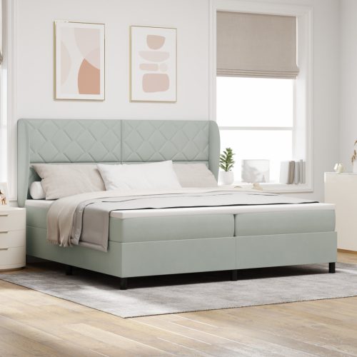 Boxspring Ágy Matrac Könnyű Szürke 200x200 cm Bársony