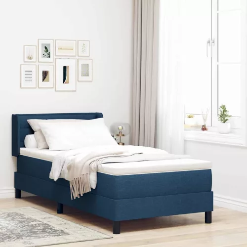 vidaXL Boxrugós ágy fejtámlával Kék 190 x 90 cm szövet