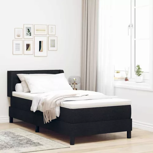 Boxspring ágy matraccal Fekete 90 x 200 cm Szövet és Mérnöki Fa