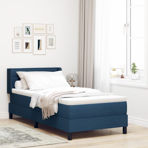 Boxspring ágy matraccal, kék színben, 90 x 200 cm, szövet.