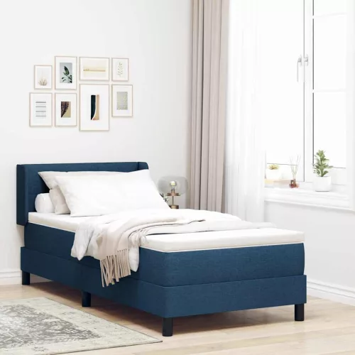 vidaXL Boxrugós ágy párnával fejtámlával Kék 200 x 90 cm szövet