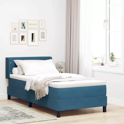 vidaXL Boxrugós ágy fejtámlával Sötét kék 200 x 90 cm Bársony