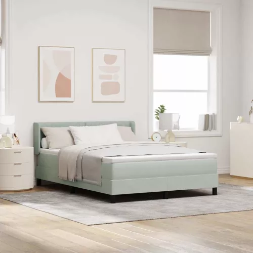 vidaXL Boxrugós ágy fejtámlával Világosszürke 200 x 160 cm Bársony