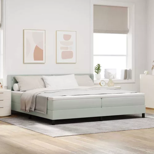 vidaXL Boxrugós ágy fejtámlával Világosszürke 200 x 200 cm Bársony