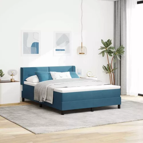 vidaXL Boxrugós ágy fejtámlával Sötét kék 190 x 140 cm Bársony
