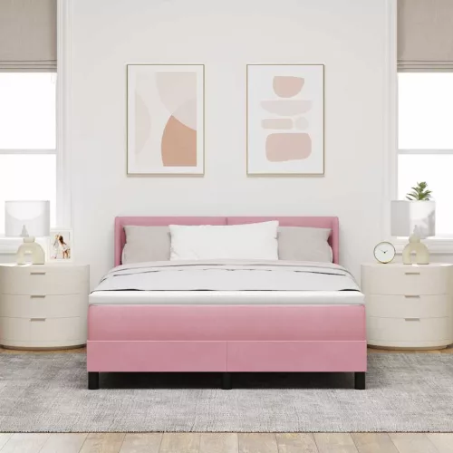 vidaXL Boxrugós ágy fejtámlával Rózsaszín 200 x 160 cm Bársony