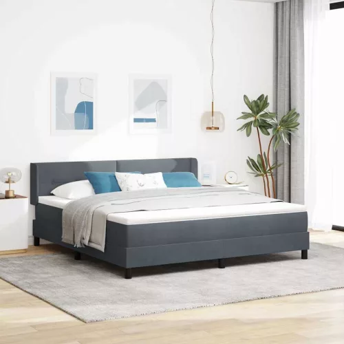 vidaXL Boxrugós ágy fejtámlával Sötétszürke 200 x 180 cm Bársony