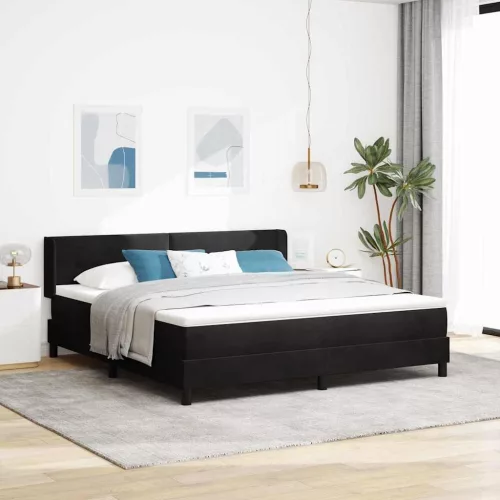 vidaXL Boxrugós ágy fejtámlával Fekete 200 x 180 cm Bársony