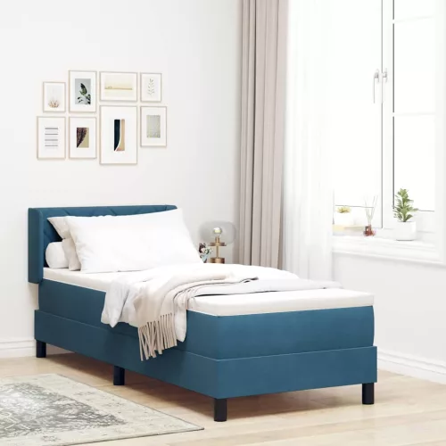 vidaXL Boxrugós ágy fejtámlával Sötét kék 200 x 80 cm Bársony