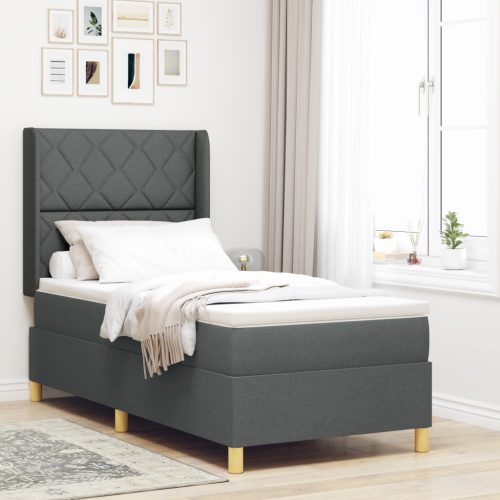 Boxspring Ágy Matrac Középsötét Szürke 90x200 cm Szövet