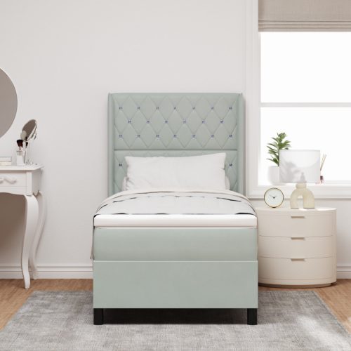 Box Spring Ágy Matrazzsal Világosszürke 90x200 cm Bársonyos