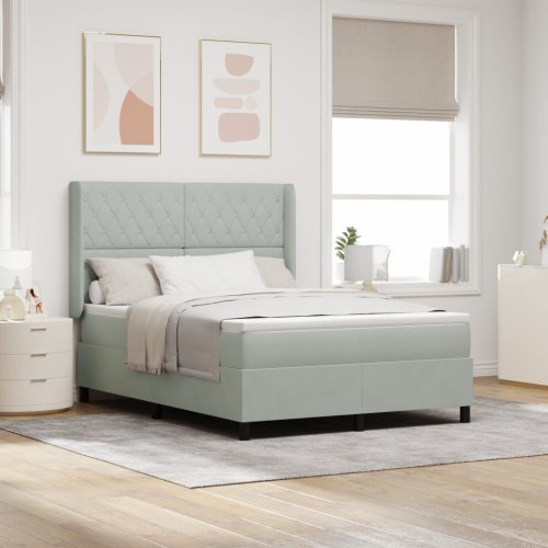 Boxspring Ágy Matrac with Light Grey 140x200 cm Velúr