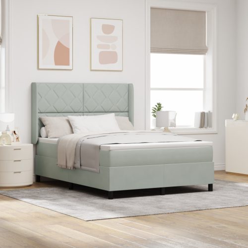 Boxspring Ágy Matrac Különleges Világosszürke 140x200 cm Bársony