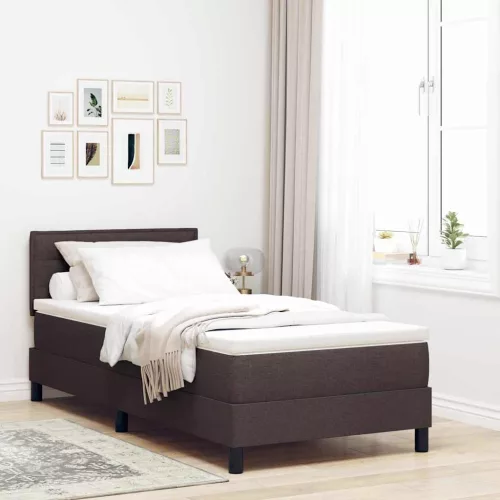 vidaXL Boxrugós ágy matracmal leddel Sötét Barna 80 x 200 cm szövet