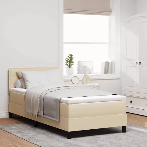 vidaXL Boxrugós ágy matracmal leddel Krém 100 x 200 cm szövet