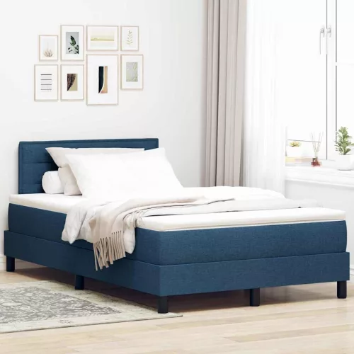 vidaXL Boxrugós ágy matracmal leddel Kék 120 x 200 cm szövet