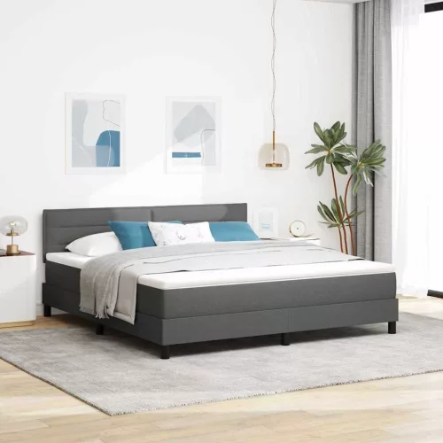 vidaXL Boxrugós ágy matracmal leddel Sötétszürke 180 x 200 cm szövet