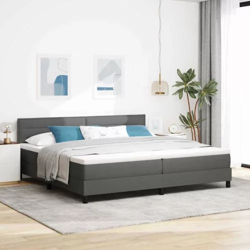 vidaXL Boxrugós ágy matracmal leddel Sötétszürke 200 x 200 cm szövet