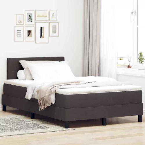 vidaXL Boxrugós ágy matracmal leddel Sötét Barna 120 x 190 cm szövet