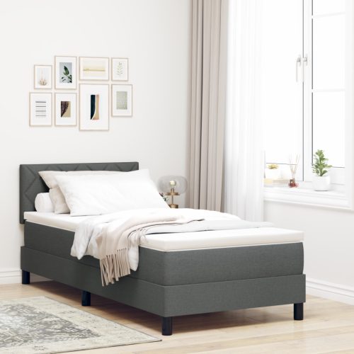 Boxspring Ágy Matraccal & LED Sötét Szürke 100x200 cm Szövet