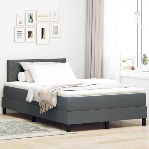 vidaXL Boxrugós ágy matracmal leddel Sötétszürke 120 x 200 cm szövet