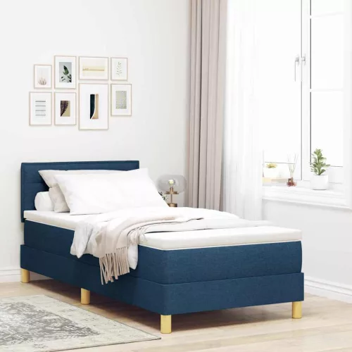 vidaXL LED Box Spring Ágy LED szalagokkal Kék 90 x 190 cm szövet