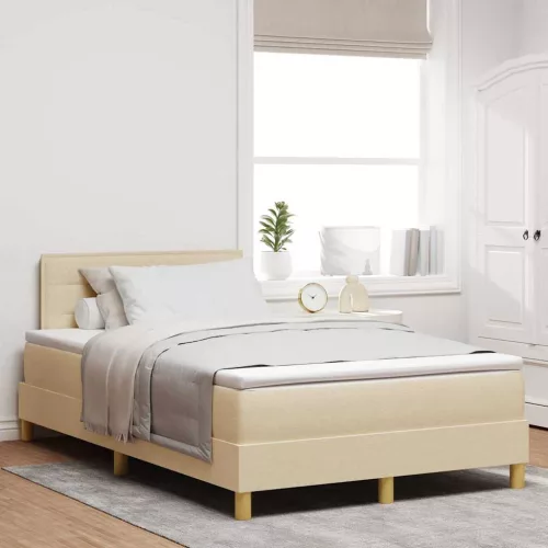 vidaXL LED Box Spring Ágy LED szalagokkal Krém 120 x 200 cm szövet
