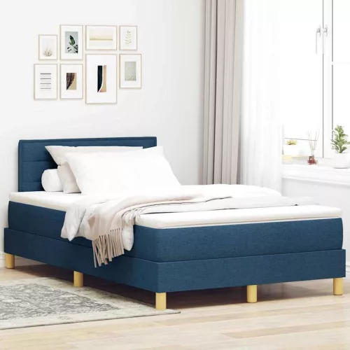 vidaXL LED Box Spring Ágy LED szalagokkal Kék 120 x 200 cm szövet