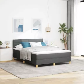   vidaXL LED Box Spring Ágy matracmal Sötétszürke 140 x 190 cm szövet