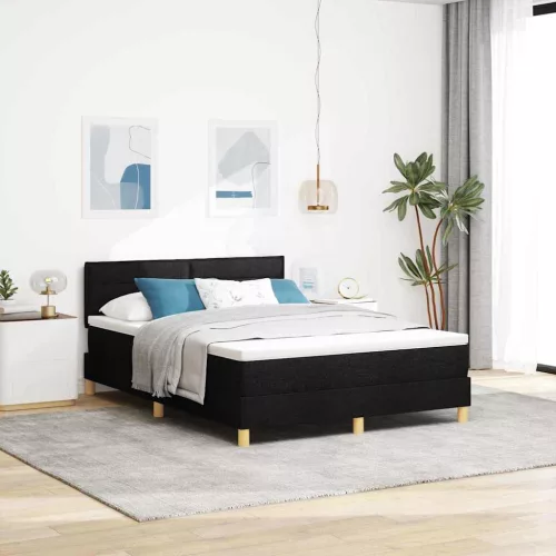 vidaXL LED Box Spring Ágy LED szalagokkal Fekete 140 x 190 cm szövet