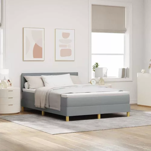 vidaXL LED Box Spring Ágy matracmal Világosszürke 140 x 200 cm szövet
